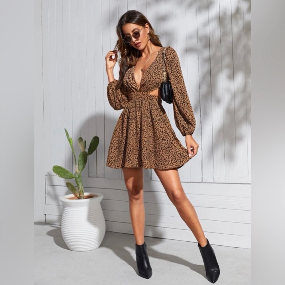 Leopard Print Cut Out Tie Back Dress Size M